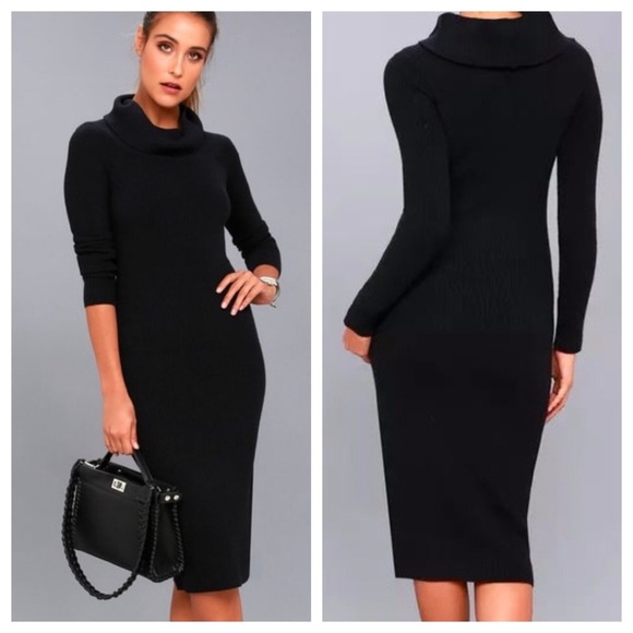 Lulu’s off the shoulder cowl neck midi sweater dress in black. Size S - Picture 2 of 10